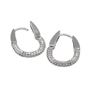 Copper Latchback Earrings Pave Zircon Platinum Plated, approx 18-25mm [FN39685]