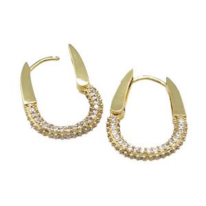 Copper Latchback Earrings Pave Zircon Gold Plated, approx 18-25mm [FN39686]