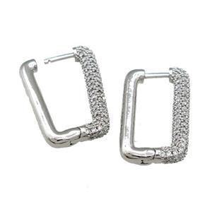 Copper Latchback Earrings Pave Zircon Platinum Plated, approx 15-25mm [FN39687]