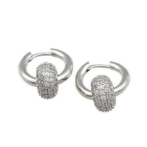 Copper Hoop Earrings Donut Pave Zircon Platinum Plated, approx 11mm,16mm dia [FN39693]