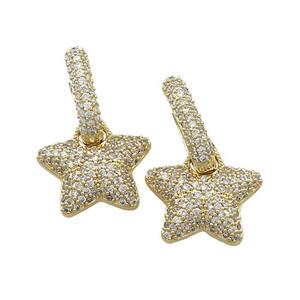 Copper Hoop Earrings Star Pave Zircon Gold Plated, approx 19mm, 14-17mm [FN39696]