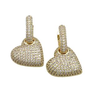Copper Hoop Earrings Heart Pave Zircon Gold Plated, approx 19mm, 14-17mm [FN39700]