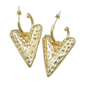 Copper Stud Earrings Heart Hammered Gold Plated, approx 25-33mm, 18mm dia [FN39708]