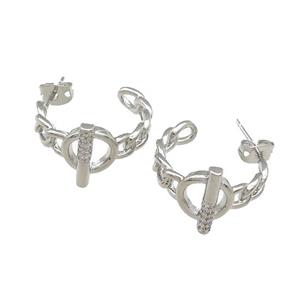 Copper Stud Earrings Pave Zircon Platinum Plated, approx 20mm dia [FN39709]