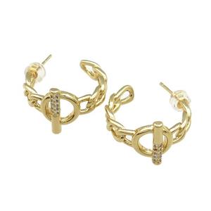 Copper Stud Earrings Pave Zircon Gold Plated, approx 20mm dia [FN39710]
