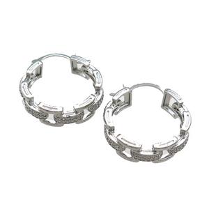 Copper Latchback Earrings Pave Zircon Platinum Plated, approx 7mm, 23mm dia [FN39713]
