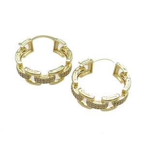 Copper Latchback Earrings Pave Zircon Gold Plated, approx 7mm, 23mm dia [FN39714]