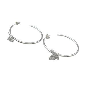 Copper Stud Earrings Butterfly Pave Zircon Platinum Plated, approx 9-13mm, 38mm dia [FN39715]