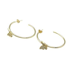 Copper Stud Earrings Butterfly Pave Zircon Gold Plated, approx 9-13mm, 38mm dia [FN39716]
