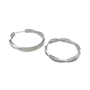 Copper Hoop Earrings Pave Zircon Platinum Plated, approx 3.5mm, 33mm dia [FN39717]