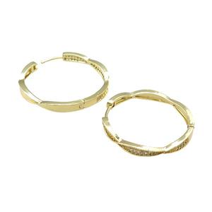 Copper Hoop Earrings Pave Zircon Gold Plated, approx 3.5mm, 33mm dia [FN39718]