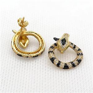 Copper Snake Stud Earrings Pave Zircon Gold Plated, approx 19mm [FN39729]