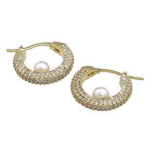 Copper Latchback Earrings Pave Zircon Pearlized Plastic Gold Plated, approx 21mm dia [FN39735]