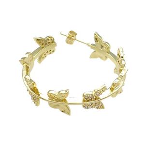 Copper Stud Earrings Pave Zircon Butterfly Gold Plated, approx 11mm, 35mm dia [FN39739]