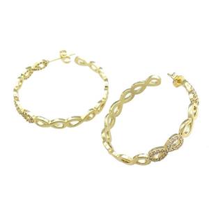 Copper Stud Earrings Pave Zircon Infinity Gold Plated, approx 5mm, 35mm dia [FN39741]