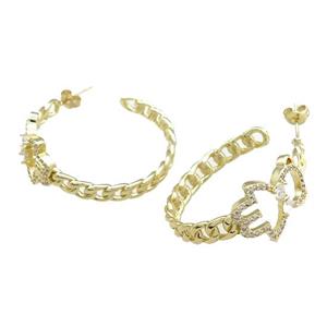 Copper Stud Earrings Hamsahand Pave Zircon Gold Plated, approx 15mm, 35mm dia [FN39745]