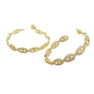 Copper Stud Earrings Pave Zircon Gold Plated, approx 5mm, 35mm dia [FN39749]