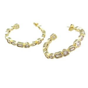 Copper Stud Earrings Pave Zircon Gold Plated, approx 5mm, 35mm dia [FN39750]