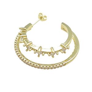 Copper Stud Earrings Pave Zircon Gold Plated, approx 30mm, 38mm dia [FN39751]