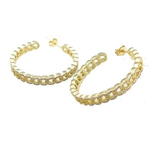 Copper Stud Earrings Pave Zircon Gold Plated, approx 5mm, 35mm dia [FN39752]