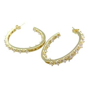 Copper Stud Earrings Pave Zircon Gold Plated, approx 3.5mm, 40mm dia [FN39753]
