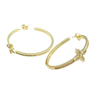Copper Stud Earrings Pave Zircon Cross Gold Plated, approx 10mm, 35mm dia [FN39754]