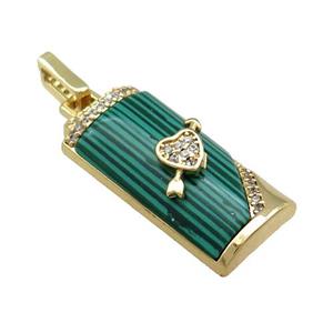 Copper Rectangle Pendant Pave ZirconSynthetic Malachite Gold Plated, approx 12-24mm [FN39757]