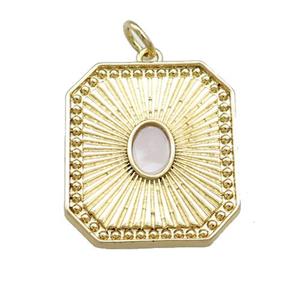 Copper Rectangle Pendant Pave Gemstone Gold Plated, approx 19-22mm [FN39758]