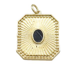Copper Rectangle Pendant Pave Gemstone Gold Plated, approx 19-22mm [FN39759]