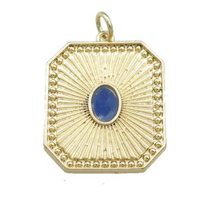 Copper Rectangle Pendant Pave Gemstone Gold Plated, approx 19-22mm [FN39760]