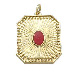 Copper Rectangle Pendant Pave Gemstone Gold Plated, approx 19-22mm [FN39761]