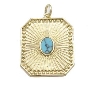 Copper Rectangle Pendant Pave Gemstone Gold Plated, approx 19-22mm [FN39762]