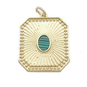 Copper Rectangle Pendant Pave Gemstone Gold Plated, approx 19-22mm [FN39763]