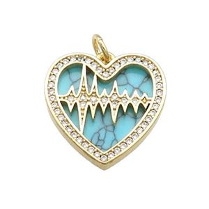 Copper Heart Pendant Pave Turquoise Zircon Gold Plated, approx 18mm [FN39768]