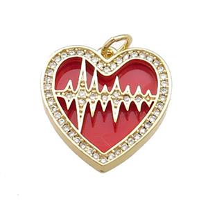 Copper Heart Pendant Pave Red Zircon Gold Plated, approx 18mm [FN39769]