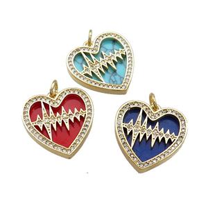 Copper Heart Pendant Pave Gemstone Zircon Gold Plated Mixed, approx 18mm [FN39770]