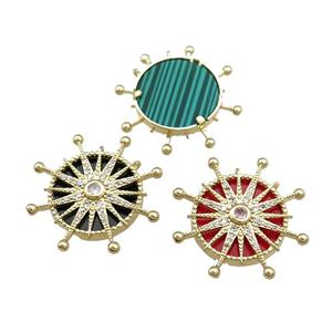 Copper Sun Pendant Pave Gemstone Zircon Gold Plated Mixed, approx 28mm [FN39774]