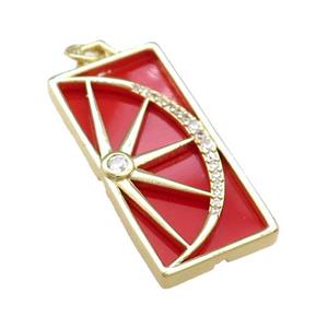 Copper Rectangle Pendant Pave Agate Zircon Star Moon Gold Plated, approx 15-30mm [FN39776]