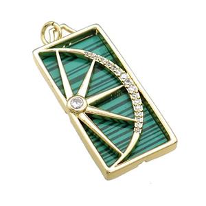 Copper Rectangle Pendant Pave Synthetic Malachite Zircon Star Moon Gold Plated, approx 15-30mm [FN39777]