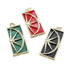 Copper Rectangle Pendant Pave Gemstone Zircon Star Moon Gold Plated Mixed, approx 15-30mm [FN39778]