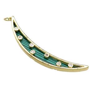 Copper Moon Pendant Pave Synthetic Malachite Zircon Gold Plated, approx 8-58mm [FN39782]