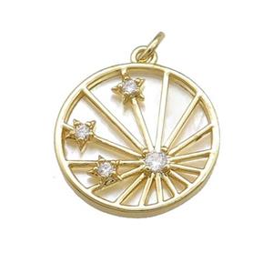 Copper Sun Ray Pendant Pave Shell Zircon Star Gold Plated, approx 18.5mm dia [FN39784]