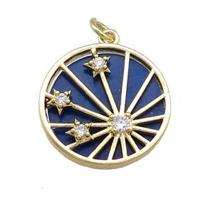 Copper Sun Ray Pendant Pave Lapis Zircon Star Gold Plated, approx 18.5mm dia [FN39785]