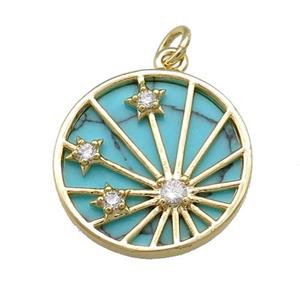 Copper Sun Ray Pendant Pave Synthetic Turquoise Zircon Star Gold Plated, approx 18.5mm dia [FN39786]