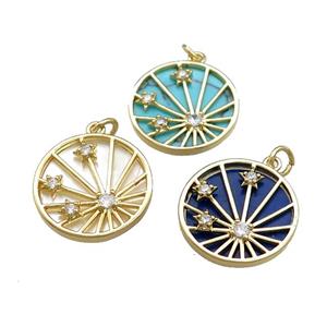 Copper Sun Ray Pendant Pave Gemstone Zircon Star Gold Plated Mixed, approx 18.5mm dia [FN39787]
