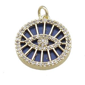 Lucky Eye Charms Copper Circle Pendant Pave Lapis Zircon Gold Plated, approx 18mm dia [FN39789]