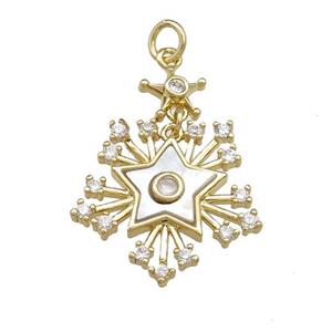 Copper Star Pendant Pave Shell Zircon Gold Plated, approx 8mm, 20mm [FN39791]
