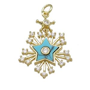 Copper Star Pendant Pave Turquoise Zircon Gold Plated, approx 8mm, 20mm [FN39792]