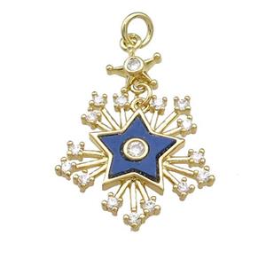 Copper Star Pendant Pave Lapis Zircon Gold Plated, approx 8mm, 20mm [FN39793]