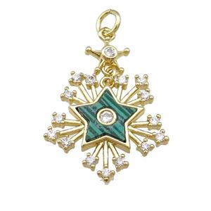 Copper Star Pendant Pave Synthetic Malachite Zircon Gold Plated, approx 8mm, 20mm [FN39794]